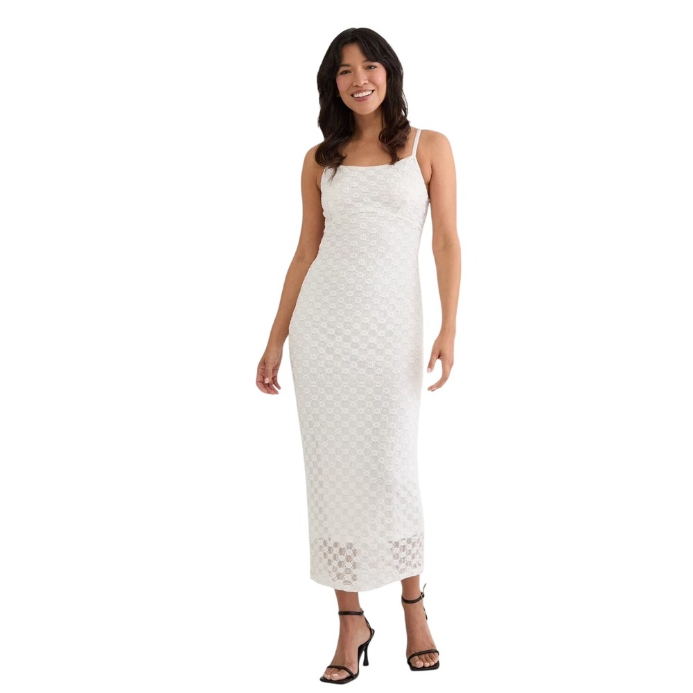 Madden NYC Womens White Textured Floral Lace Midi Dress Back Cutout XL 16-18 NEW